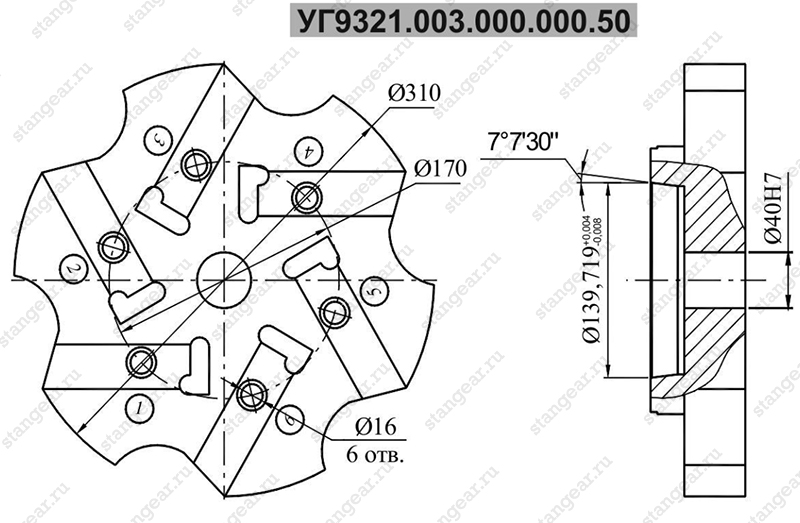 Чертеж головки УГ9321.003.000.000.50 дисковой шестипозиционной